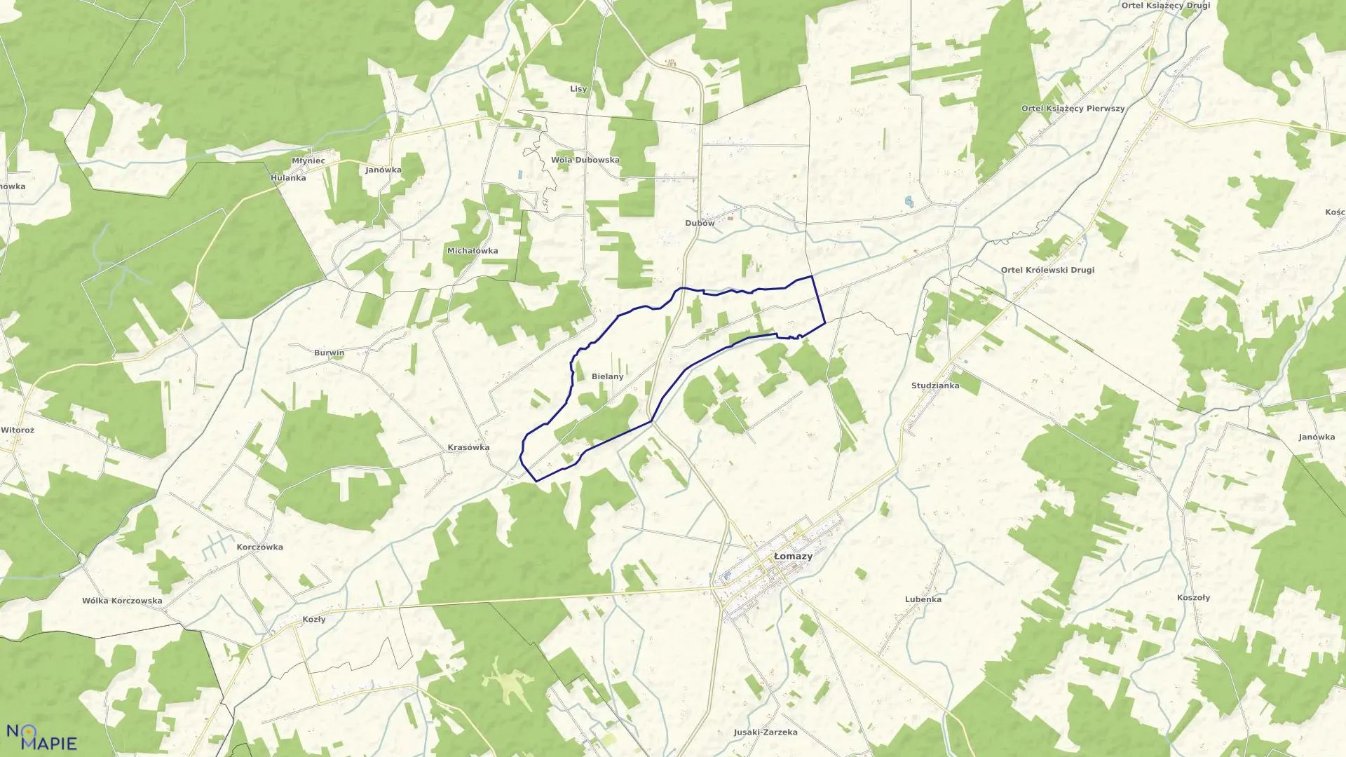 Mapa obrębu BIELANY w gminie Łomazy