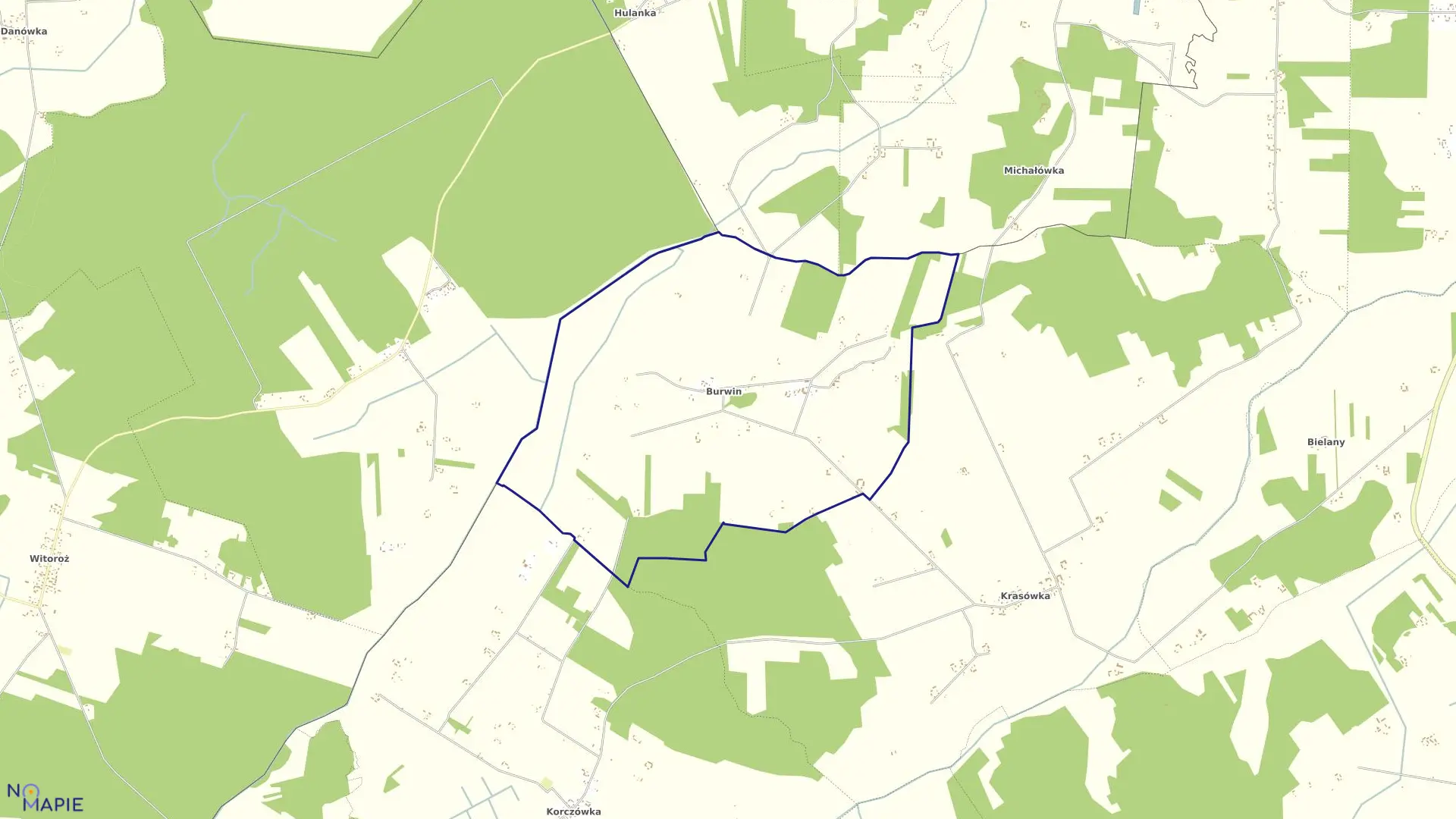 Mapa obrębu BURWIN w gminie Łomazy