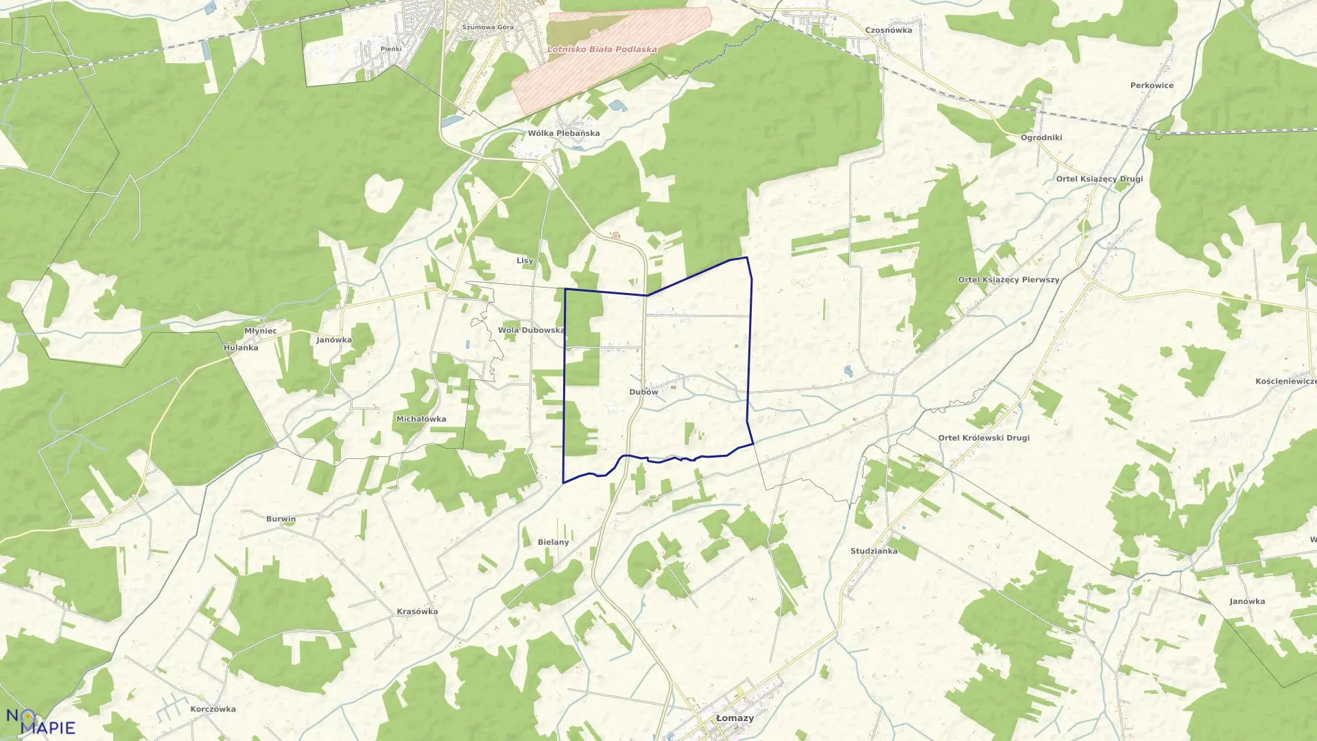 Mapa obrębu DUBÓW w gminie Łomazy