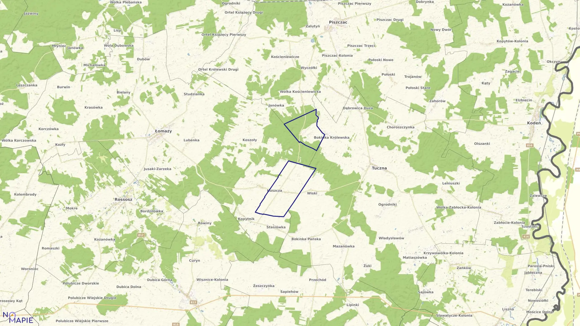 Mapa obrębu HUSZCZA I w gminie Łomazy