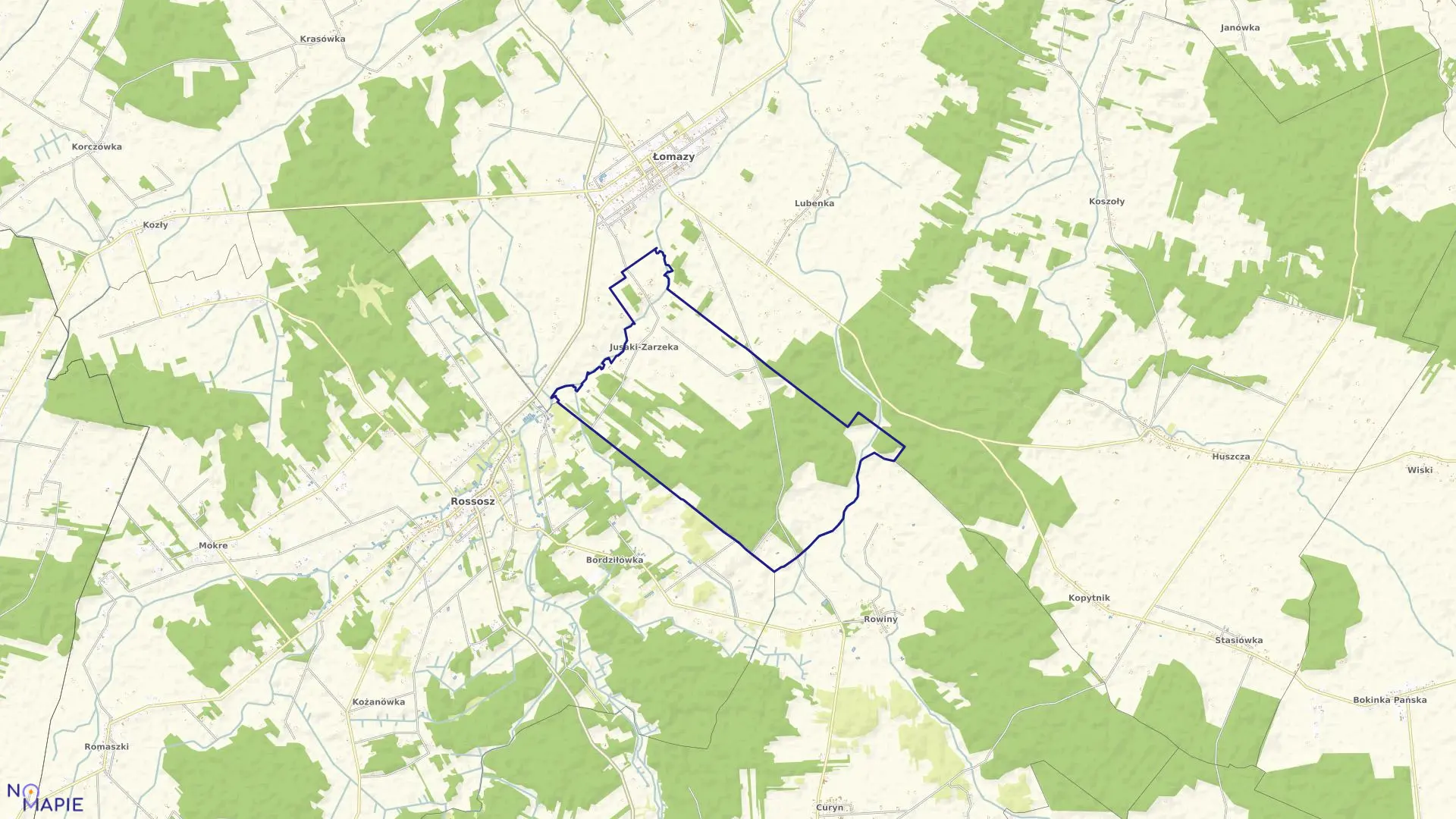 Mapa obrębu JUSAKI-ZARZEKA w gminie Łomazy