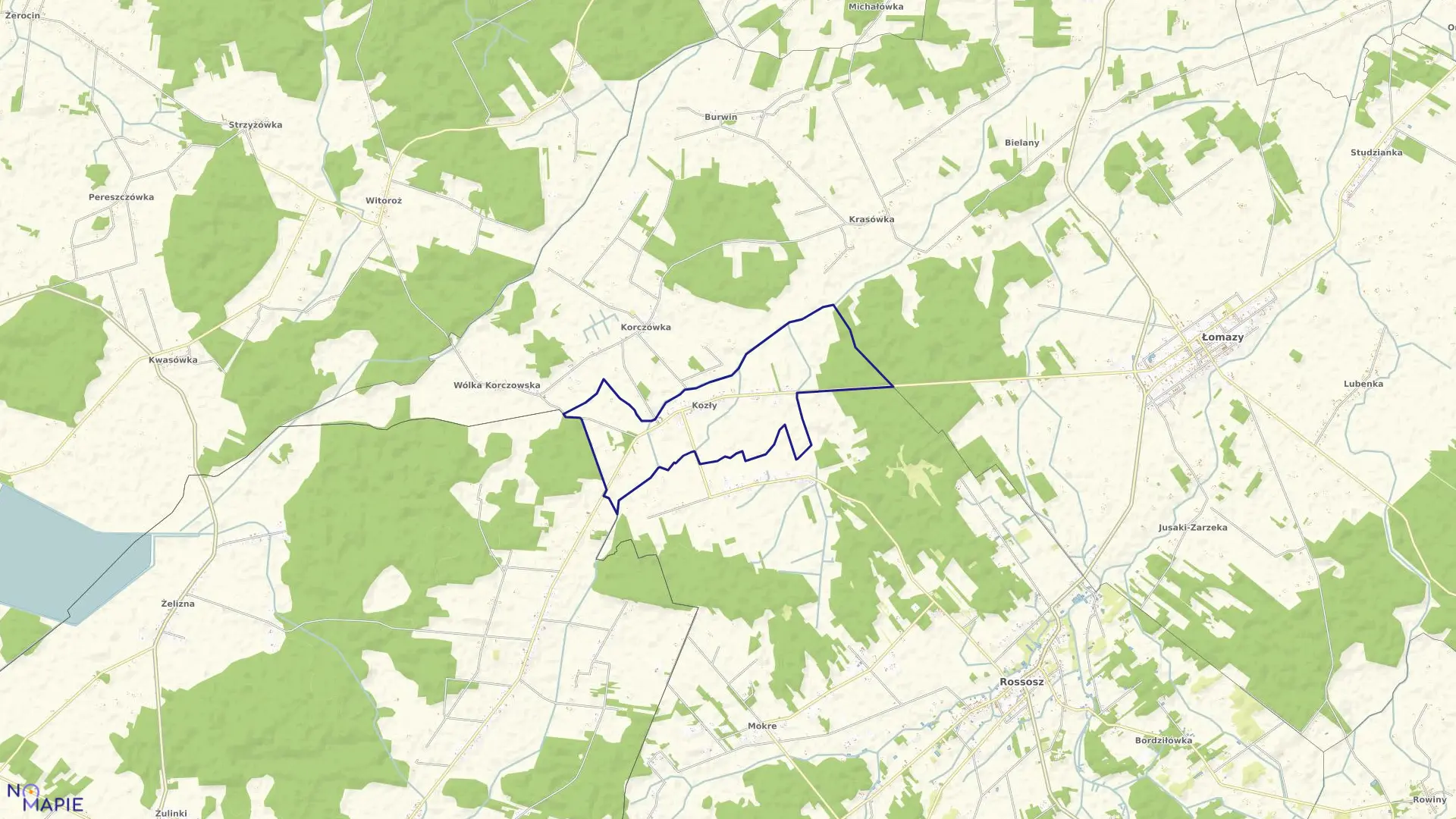 Mapa obrębu KOZŁY w gminie Łomazy